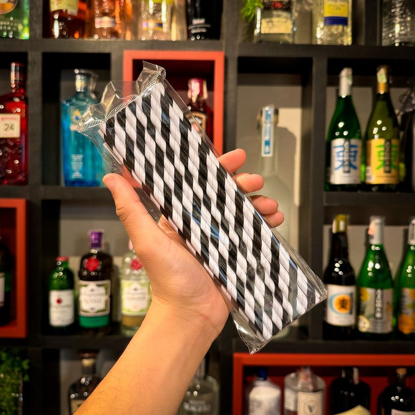 Canudo De Papel Preto Listrado Grande 22 Unidades - imagem 4
