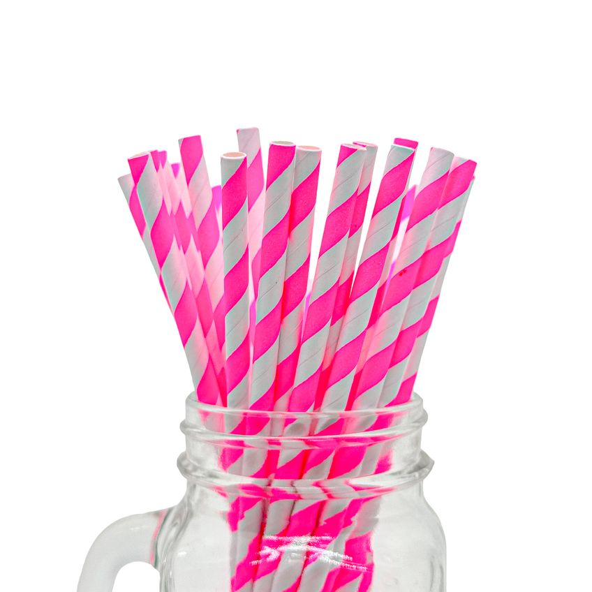 Canudo De Papel Rosa Listrado Grande 22 Unidades - imagem 3