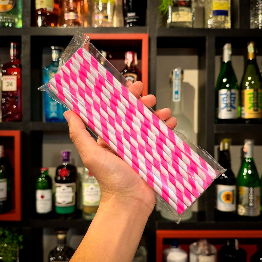 Canudo De Papel Rosa Listrado Grande 22 Unidades - imagem 4