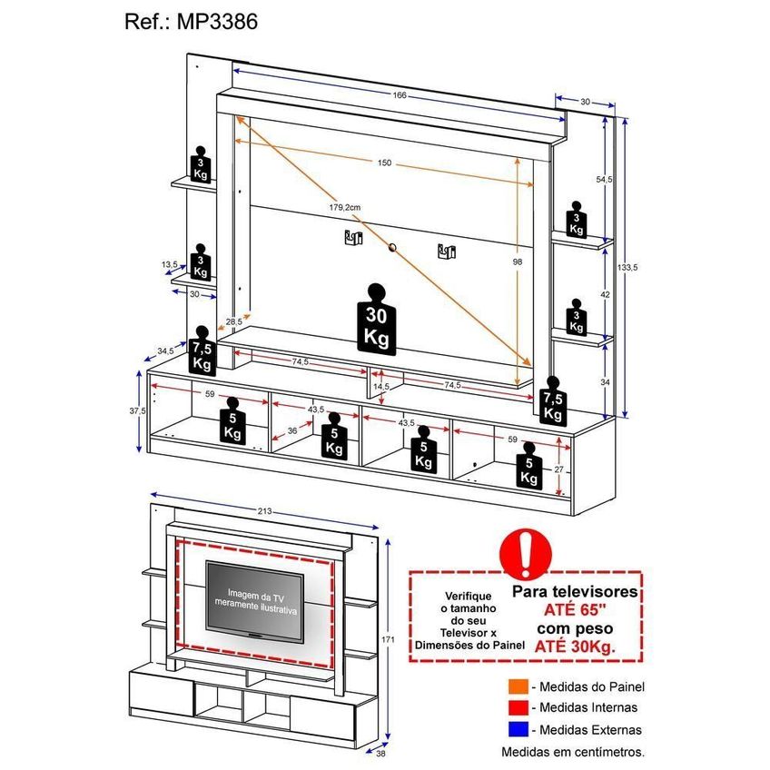 Rack Estante Painel Suporte Tv 65´´ Branco/preto - imagem 2