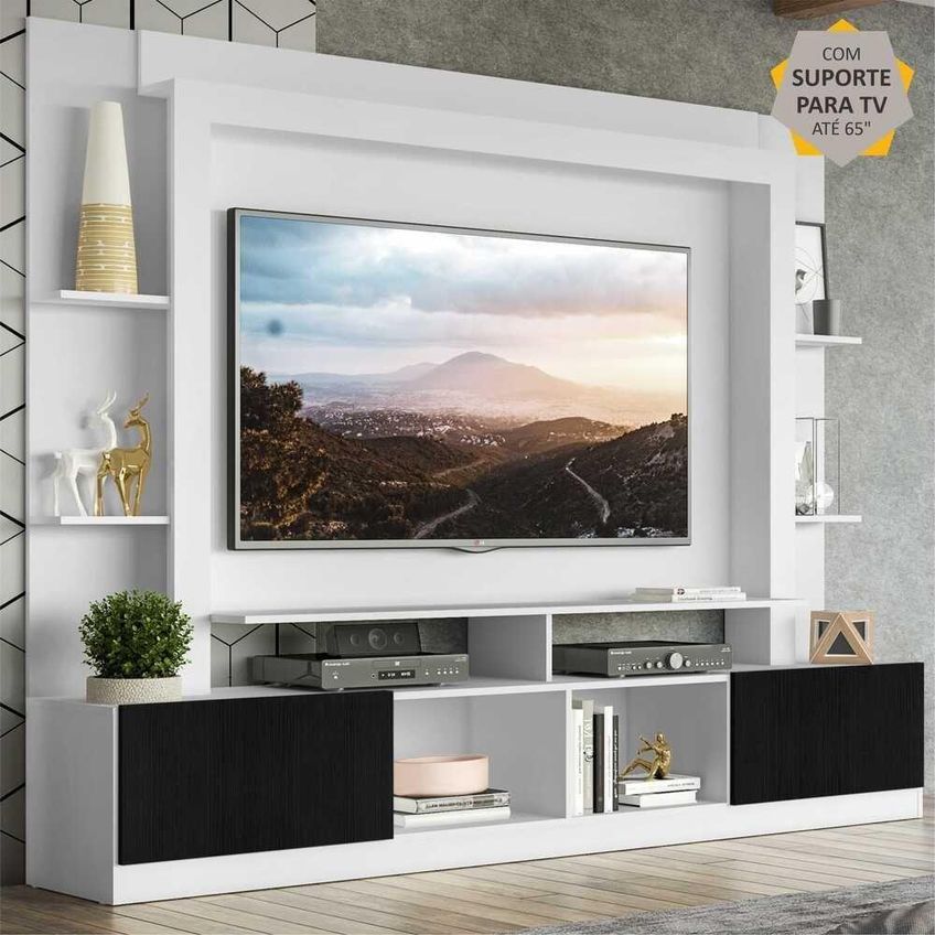 Rack Estante Painel Suporte Tv 65´´ Branco/preto - imagem 5