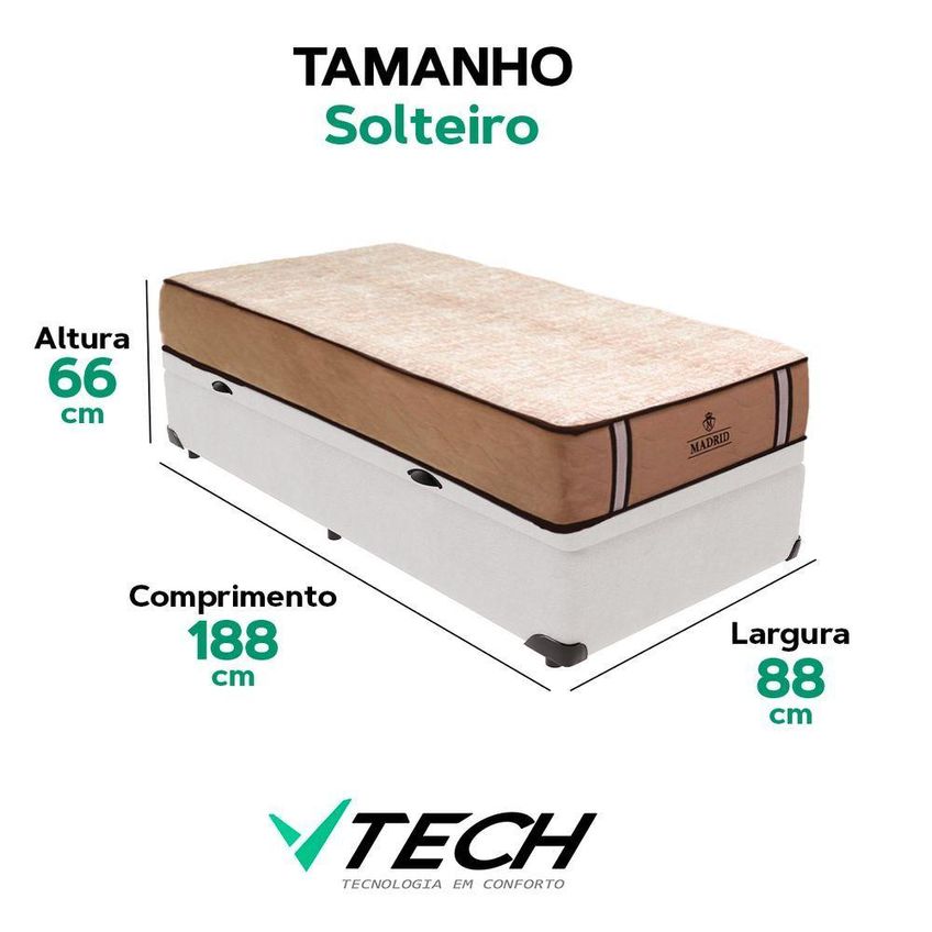 Cama Box Com Baú Solteiro Bravus Pillow Top Molas Ensacadas Tecido Branco Vtech - imagem 3