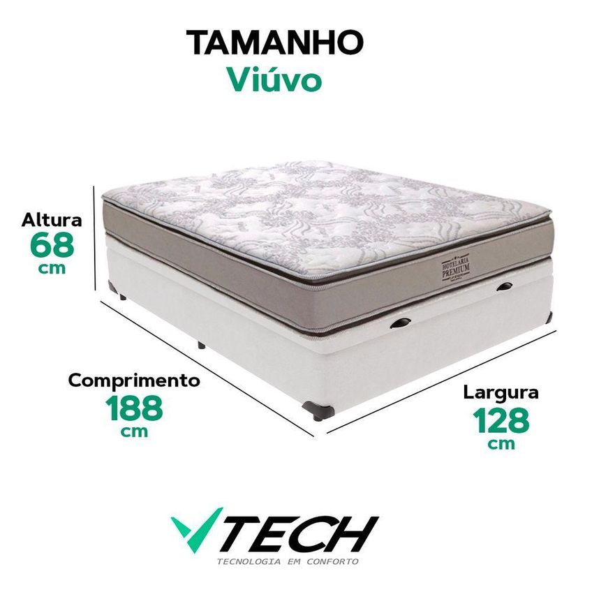 Cama Box Com Baú Viúvo Bravus Pillow Top Molas Ensacadas Tecido Sintético Vtech - imagem 3