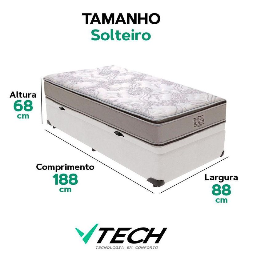 Cama Box Com Baú Solteiro Four Season Pillow Top Molas Ensacadas Branco Vtech - imagem 3