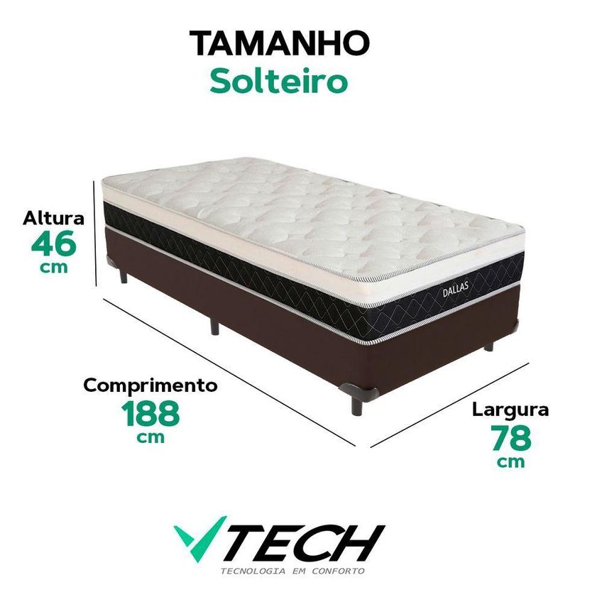 Cama Box Com Colchão Solteiro Dallas Euro Pillow Molas Ensacadas Marrom Vtech - imagem 5