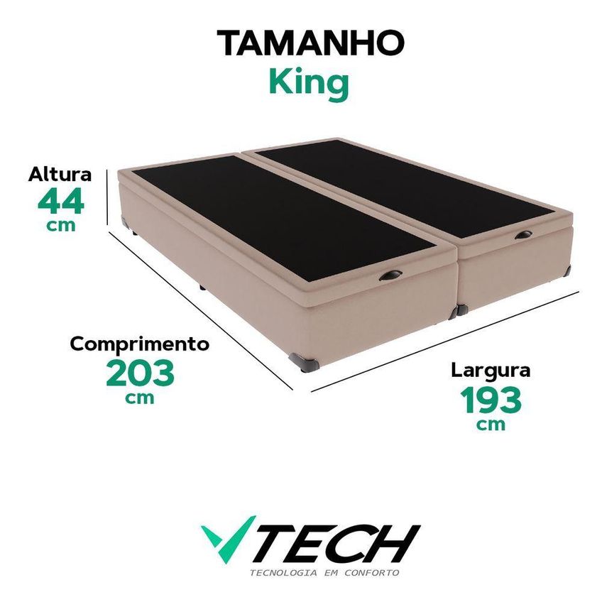 Cama Box Com Baú King Bravus Estrutura Em Madeira Abertura Pneumática Bege Vtech - imagem 3