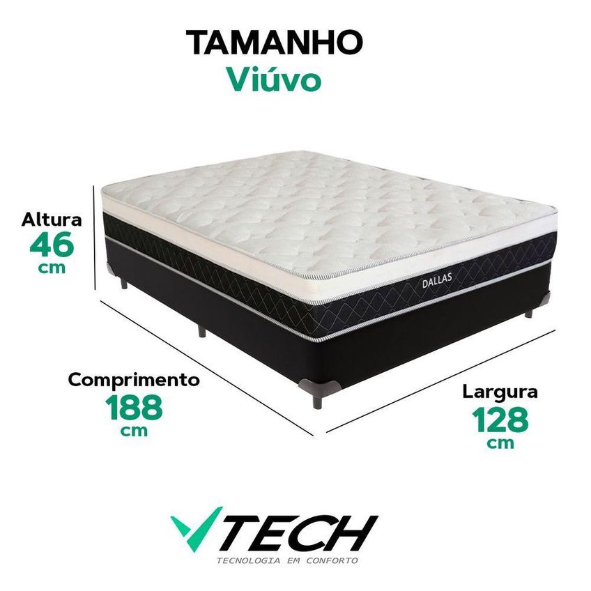 Cama Box Com Colchão Viúvo Dallas Euro Pillow Molas Ensacadas Preto Vtech - imagem 2
