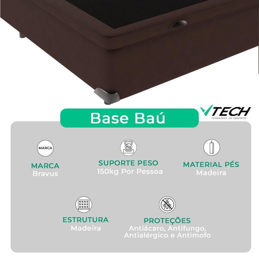 Cama Box Com Baú Solteirão Bravus Pillow Top Molas Ensacadas Courino Marrom Vtech - imagem 4