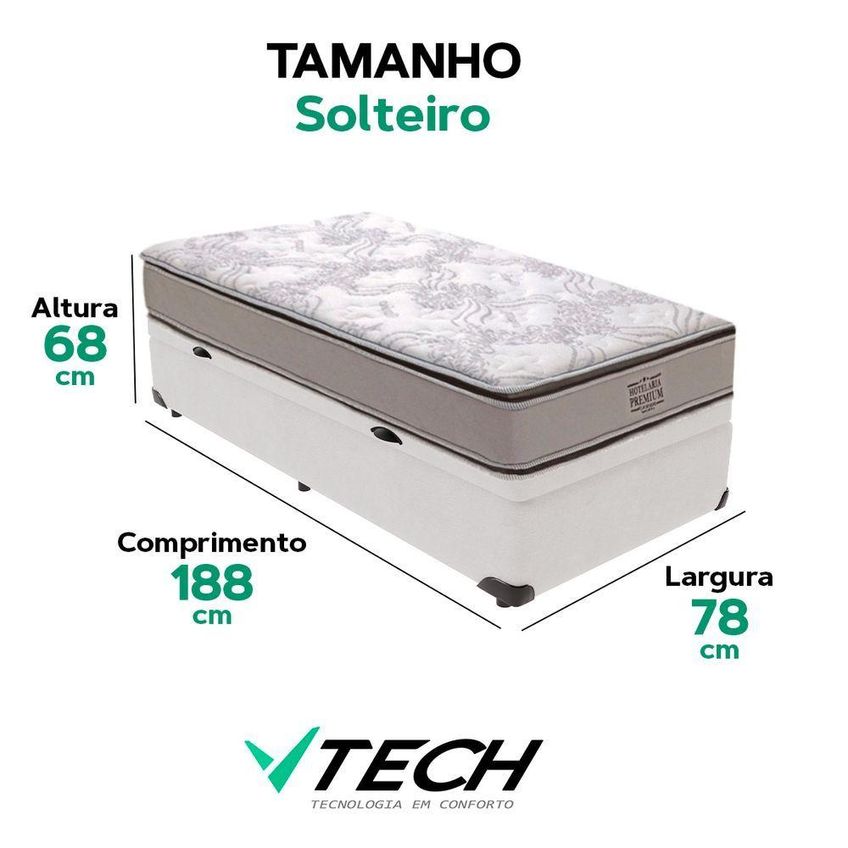 Cama Box Com Baú Solteiro Four Season Pillow Top Molas Ensacadas Tecido Sintético Branco - imagem 3