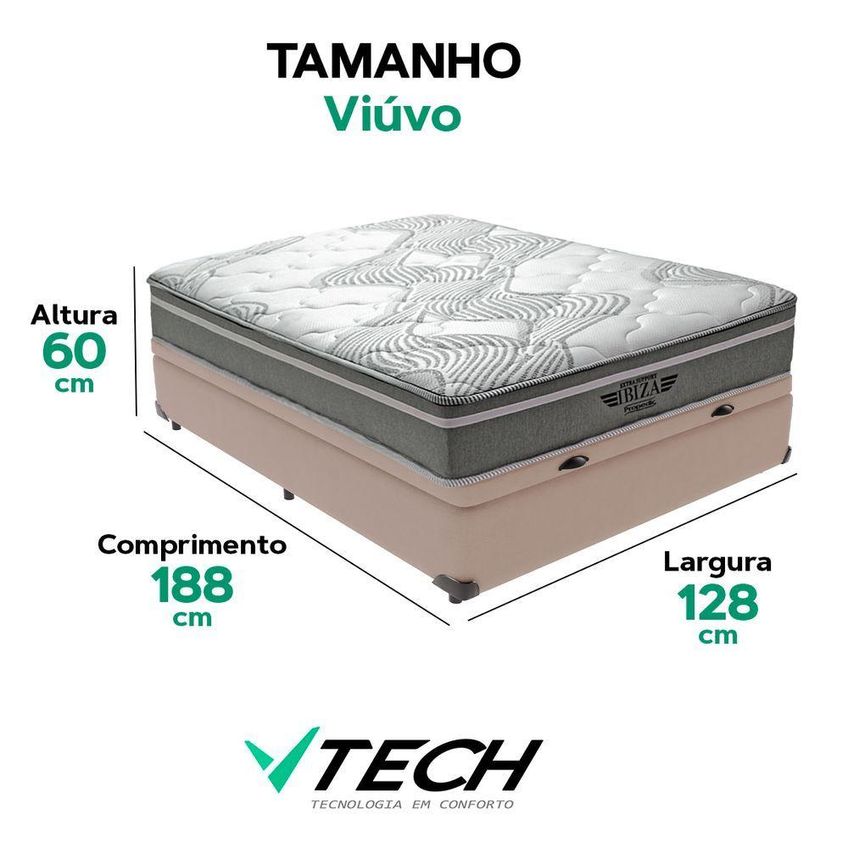 Cama Box Com Baú Viúvo Bravus Com Colchão Ibiza Molas Ensacadas Courino Bege Vtech - imagem 3