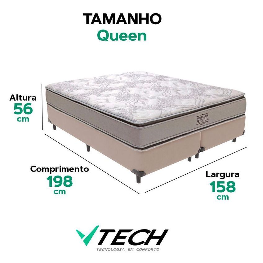 Cama Box Com Colchão Queen Four Season Pillow Top Molas Ensacadas Tecido Bege Vtech - imagem 3