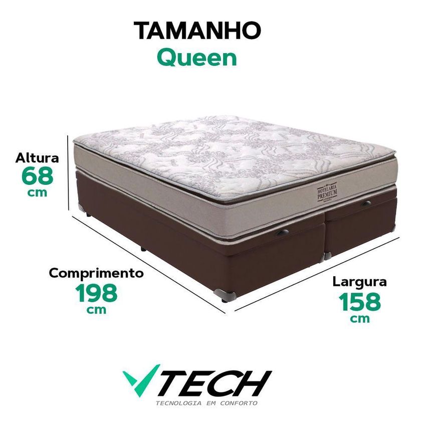 Cama Box Com Baú Queen Bravus Pillow Top Molas Ensacadas Marrom Vtech - imagem 3