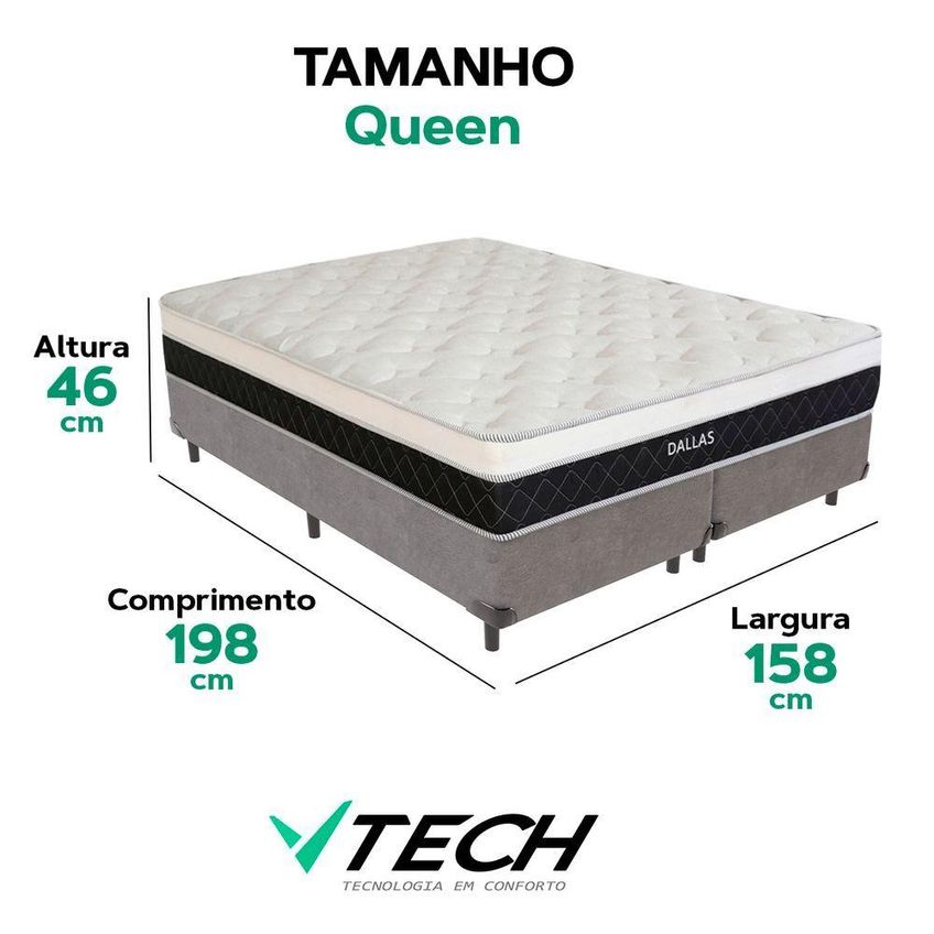 Cama Box Com Colchão Queen Dallas Euro Pillow Molas Ensacadas Tecido Cinza Vtech - imagem 5