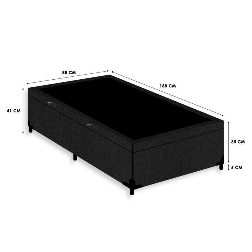Cama Box Com Baú Solteiro Belluno Pneumático Suede Preto Antiácaro - imagem 3