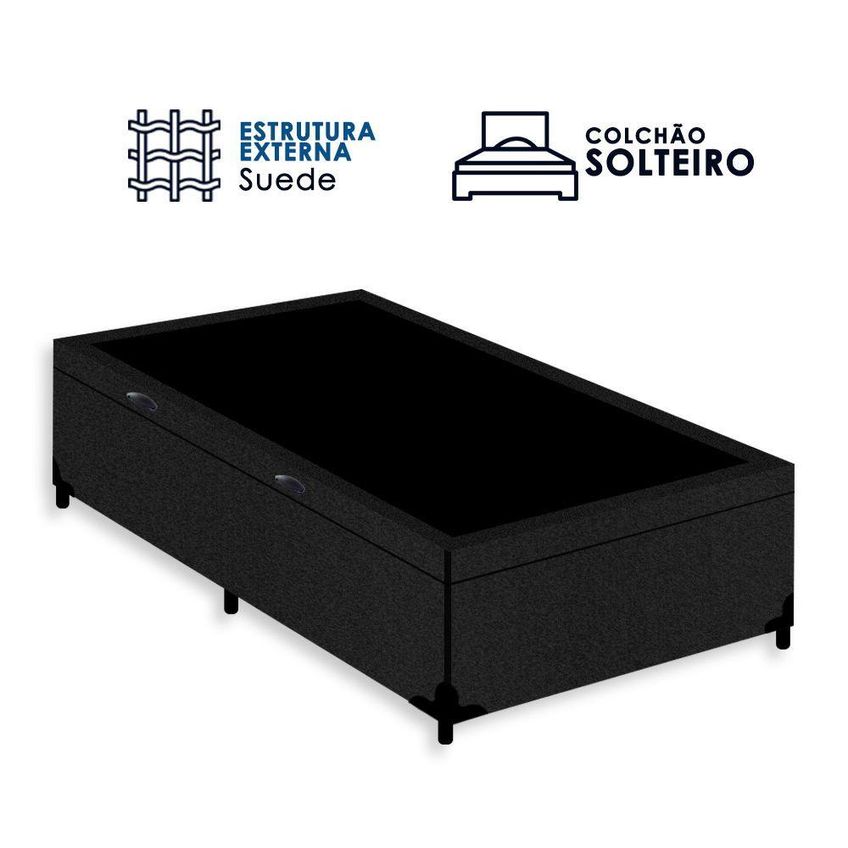 Cama Box Com Baú Solteiro Belluno Pneumático Suede Preto Antiácaro - imagem 5
