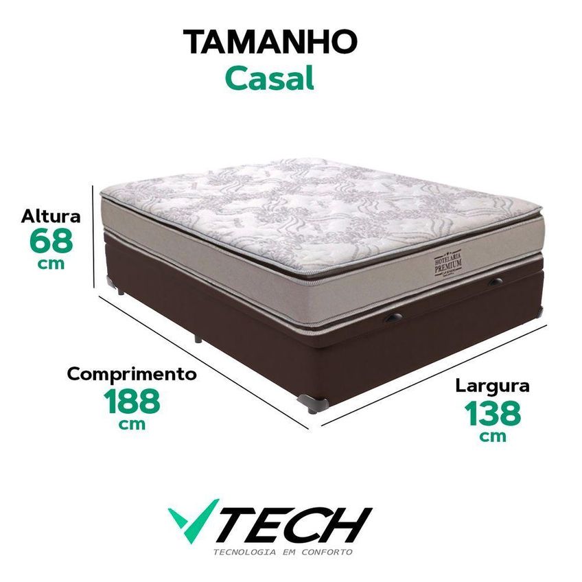 Cama Box Com Baú Casal Bravus Com Colchão Four Season Molas Ensacadas Pillow Top Marrom Vtech - imagem 3