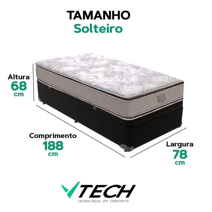 Cama Box Com Baú Solteiro Bravus Four Season Molas Ensacadas Pillow Top Preto Vtech - imagem 3