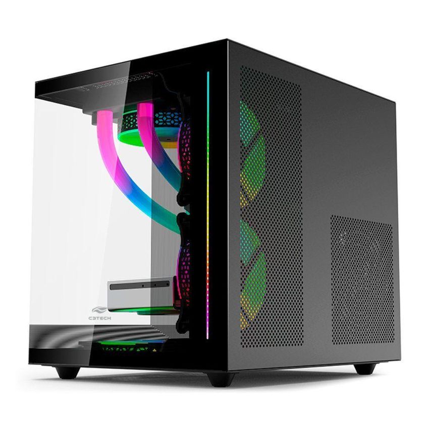Gabinete Gamer Aquarius MT-G810WHV2 Mid Tower Micro ATX Vidro Temperado Suporte Water Cooler Preto - imagem 2