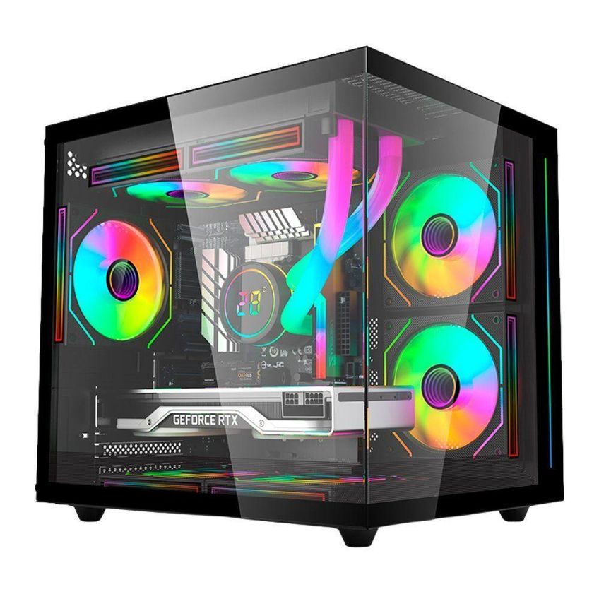Gabinete Gamer Aquarius MT-G810WHV2 Mid Tower Micro ATX Vidro Temperado Suporte Water Cooler Preto - imagem 3