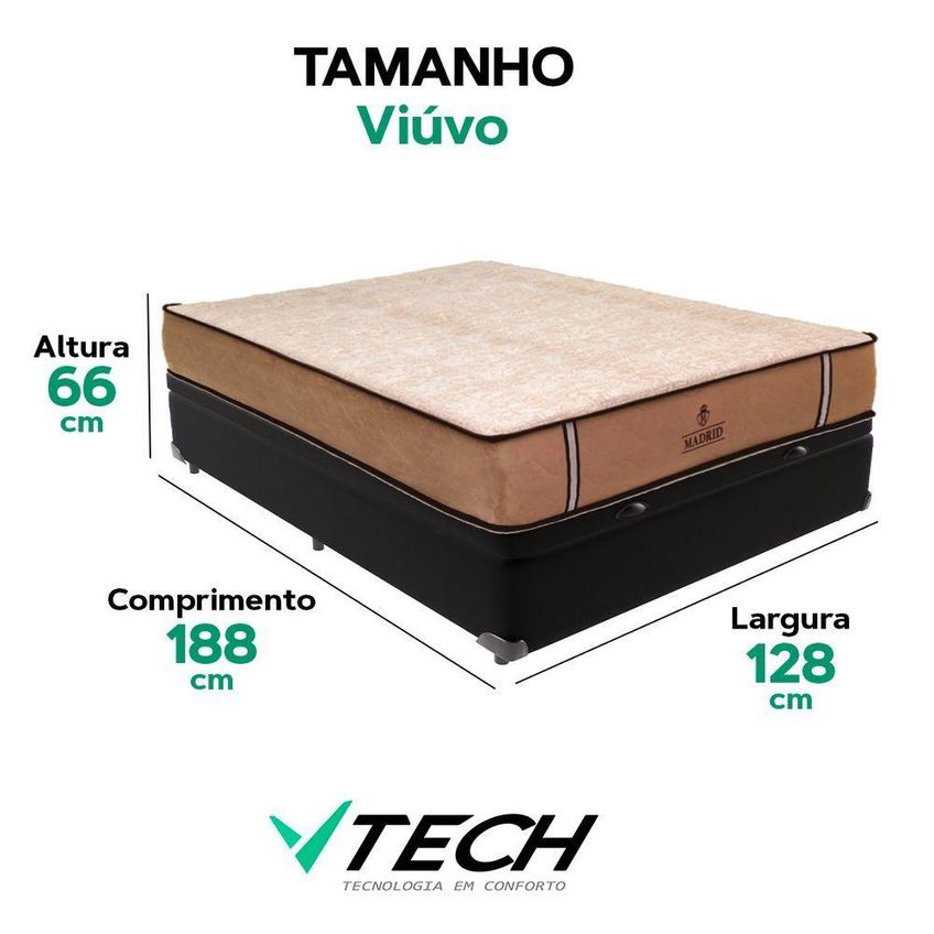 Cama Box Com Baú Viúvo Bravus Pillow Top Molas Ensacadas Preto Vtech - imagem 2