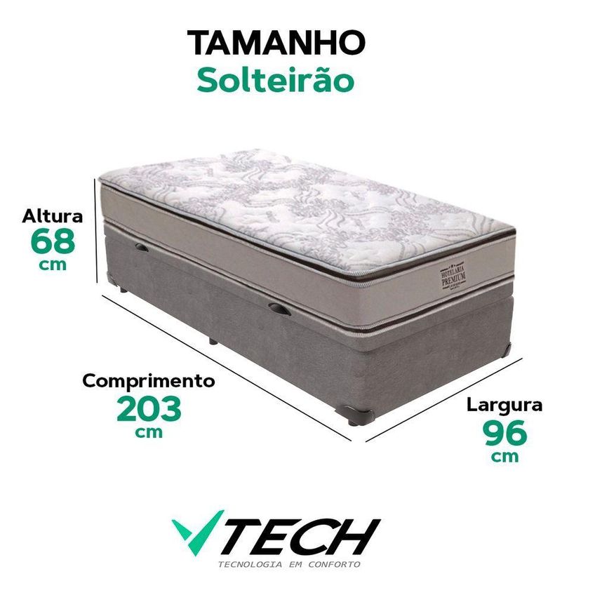 Cama Box Com Baú Solteirão Bravus Pillow Top Molas Ensacadas Tecido Sintético Vtech - imagem 3