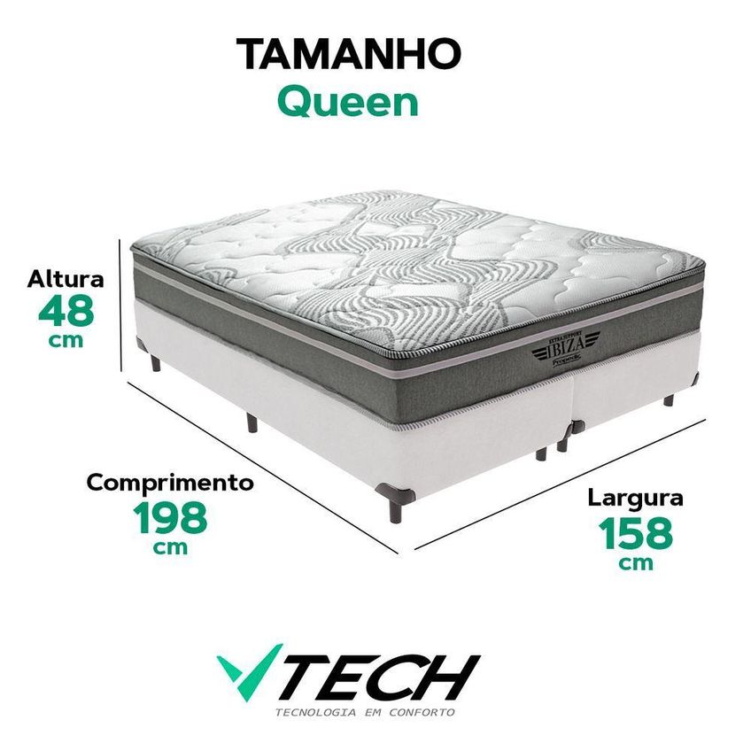 Cama Box Com Colchão Queen Ibiza Pillow Top Molas Ensacadas Tecido Branco Vtech - imagem 3