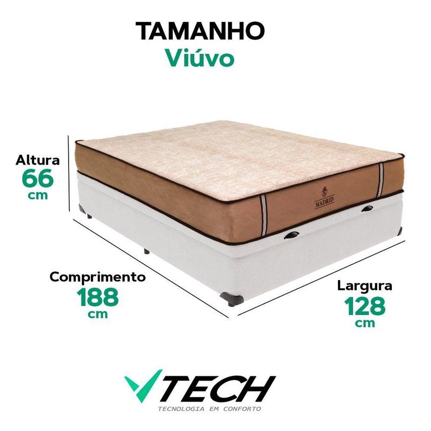Cama Box Com Baú Viúvo Bravus Pillow Top Molas Ensacadas Tecido Branco Vtech - imagem 5