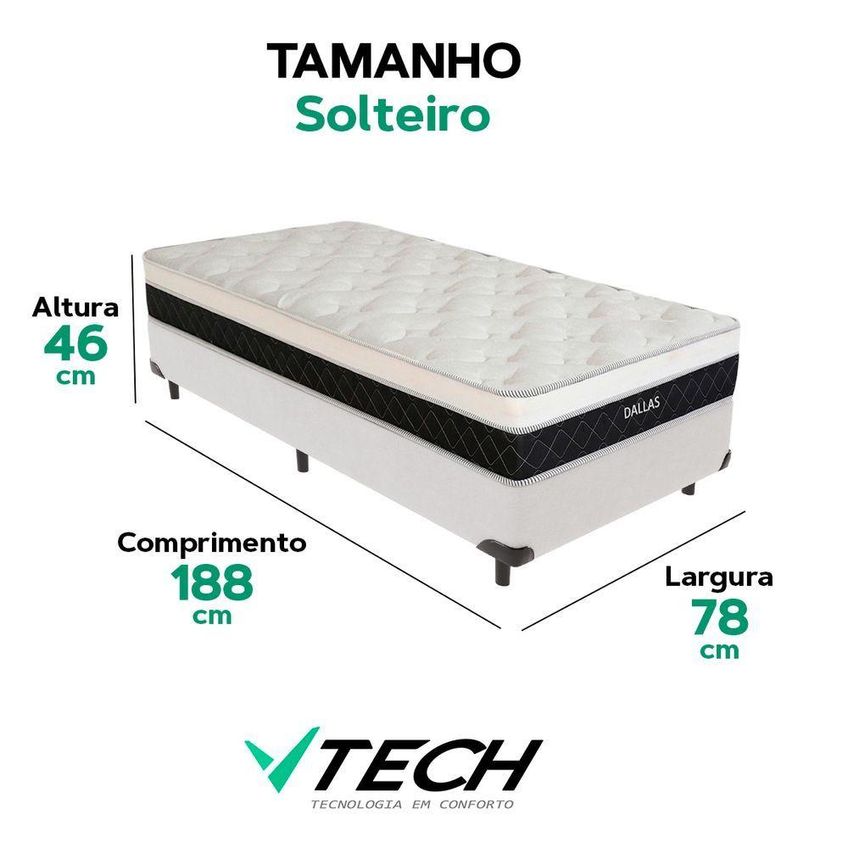Cama Box Com Colchão Solteiro Dallas Euro Pillow Molas Ensacadas Tecido Sintético Branco - imagem 4