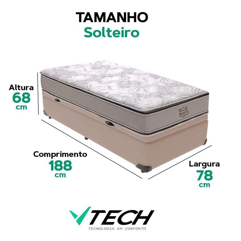 Cama Box Com Baú Solteiro Four Season Pillow Top Molas Ensacadas Tecido Bege Vtech - imagem 3