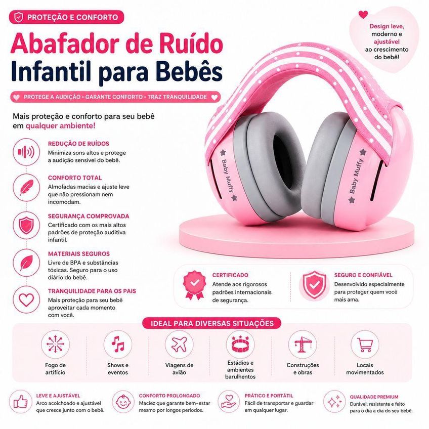 Protetor Auditivo Infantil Abafador De Ruído Com Ajuste Confortável Cinza - imagem 3