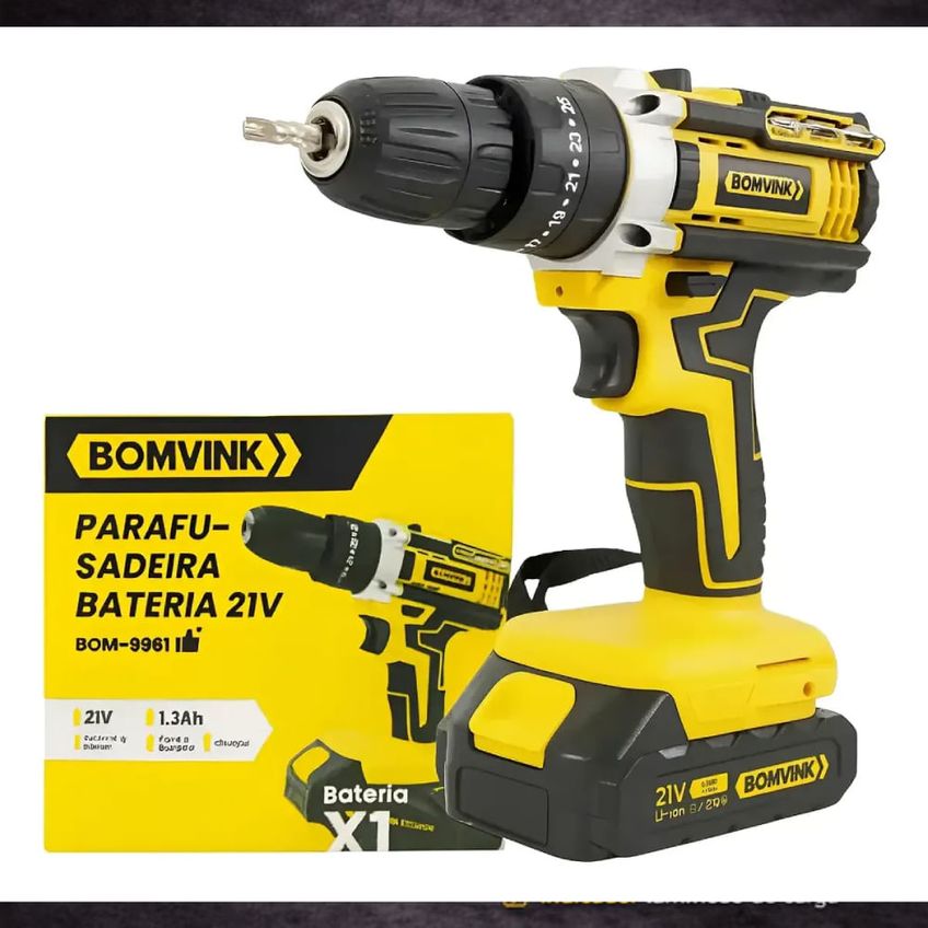 Parafusadeira E Furadeira De Impacto 21 Volts Com 1 Bateria Bivolt 0015 Bomvink Bomvink - imagem 4
