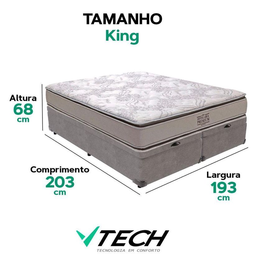 Cama Box Com Baú King Bravus Four Season Pillow Top Molas Ensacadas Cinza Vtech - imagem 3