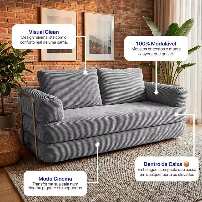 Sofá-cama 3 Lugares Smartbox 1.88m Airpress Compacto Xpandtech - imagem 2