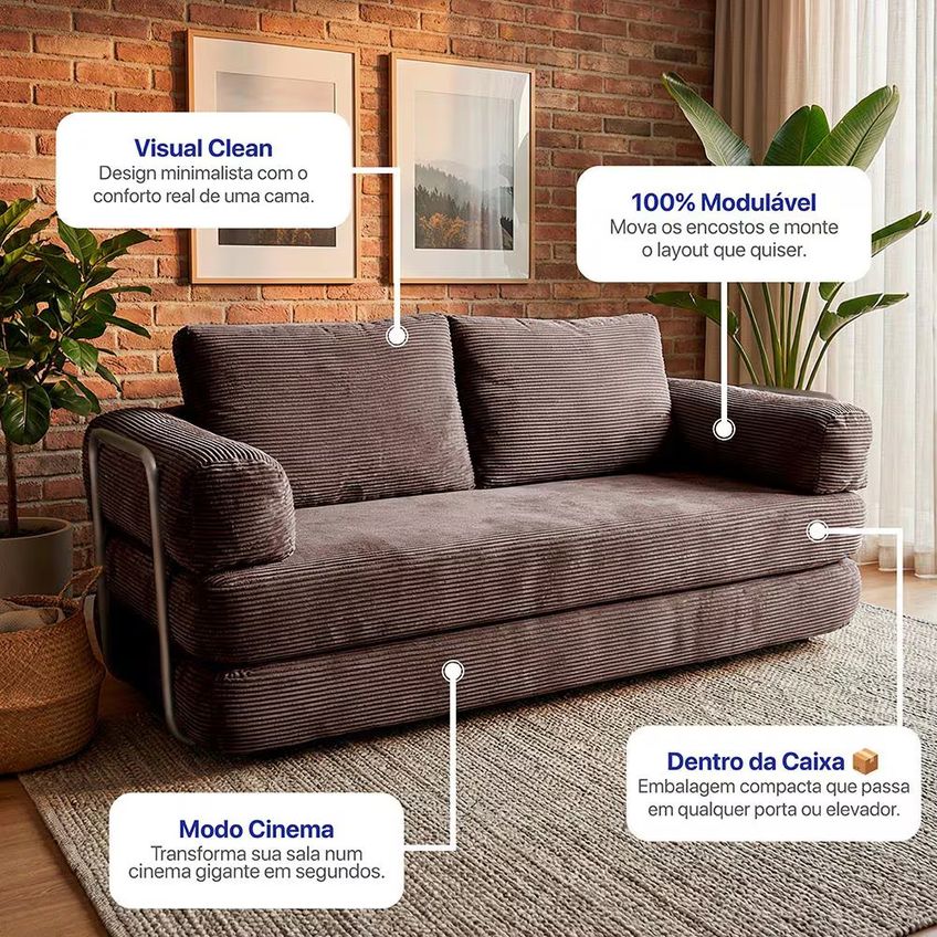 Sofá-cama 3 Lugares Smartbox 1.88m Airpress Compacto Xpandtech - imagem 2