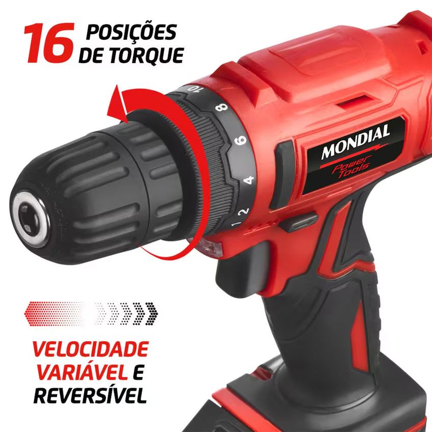 Parafusadeira E Furadeira Power Tools Fpf-06m Mandril 10mm Maleta Bateria 12v Bivolt Mondial - imagem 4