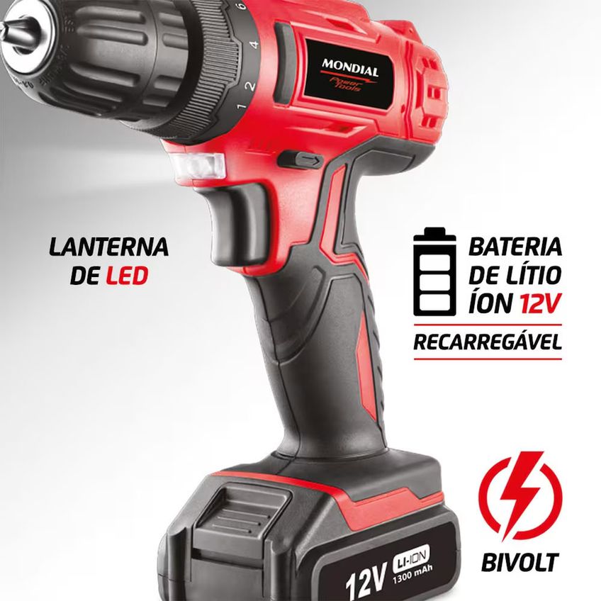 Parafusadeira E Furadeira Power Tools Fpf-06m Mandril 10mm Maleta Bateria 12v Bivolt Mondial - imagem 5