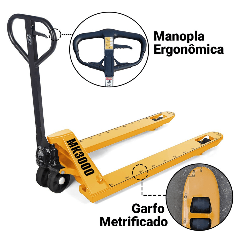 Paleteira Manual Transpallet Hidráulica 3000kg Roda Dupla 685x1220 Com Parafusadeira - imagem 2