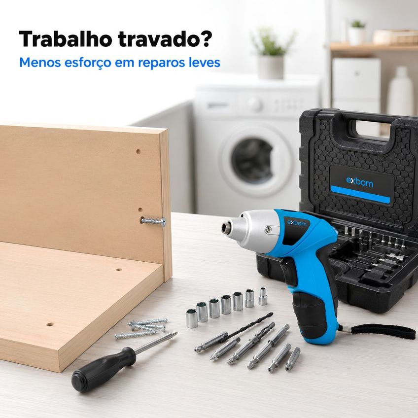 Mini Parafusadeira Sem Fio Recarregável 4.8v 49 Peças Exbom Tipo C C/ Maleta 180 Rpm - imagem 4