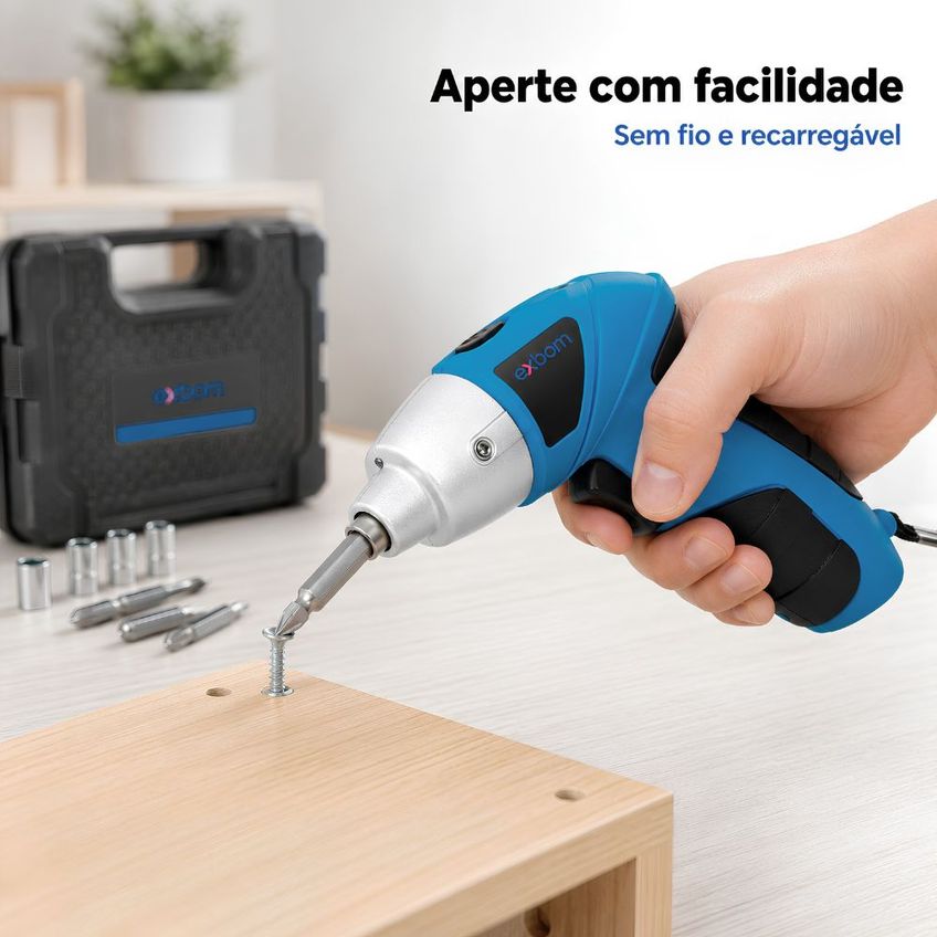Mini Parafusadeira Sem Fio Recarregável 4.8v 49 Peças Exbom Tipo C C/ Maleta 180 Rpm - imagem 5