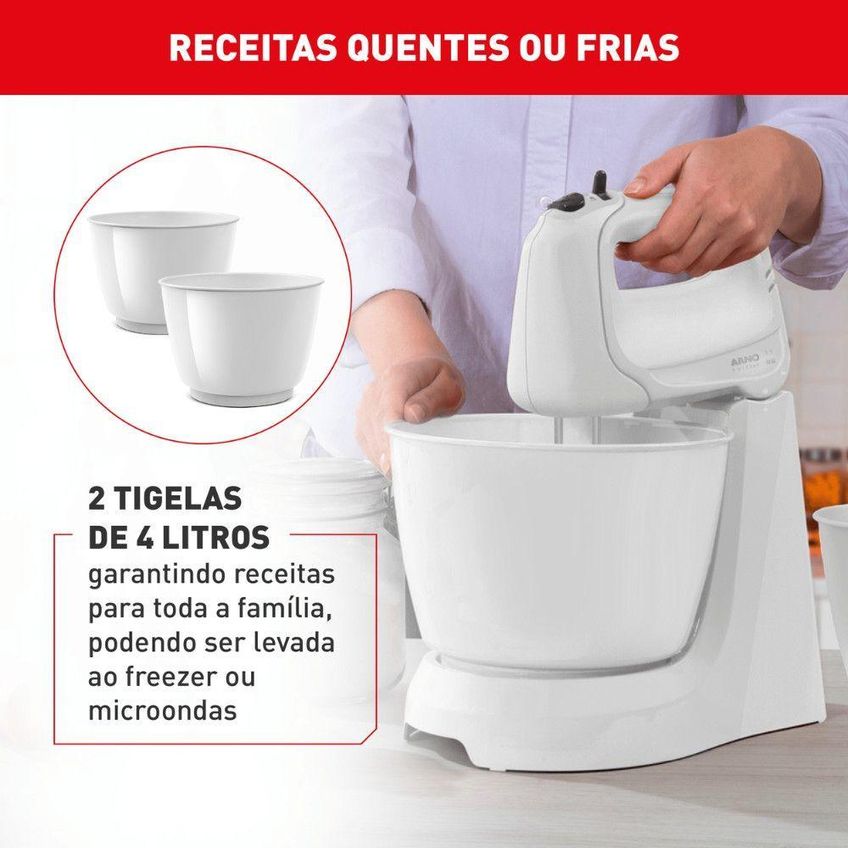 Batedeira Arno Mini Chef HM10 185W 4 Velocidades 2 Tigelas 4L Branco 110V - imagem 3