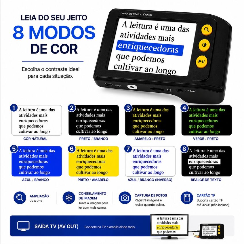 Lupa Eletrônica Para Baixa Visão E Idosos Tela 3,5 - imagem 4