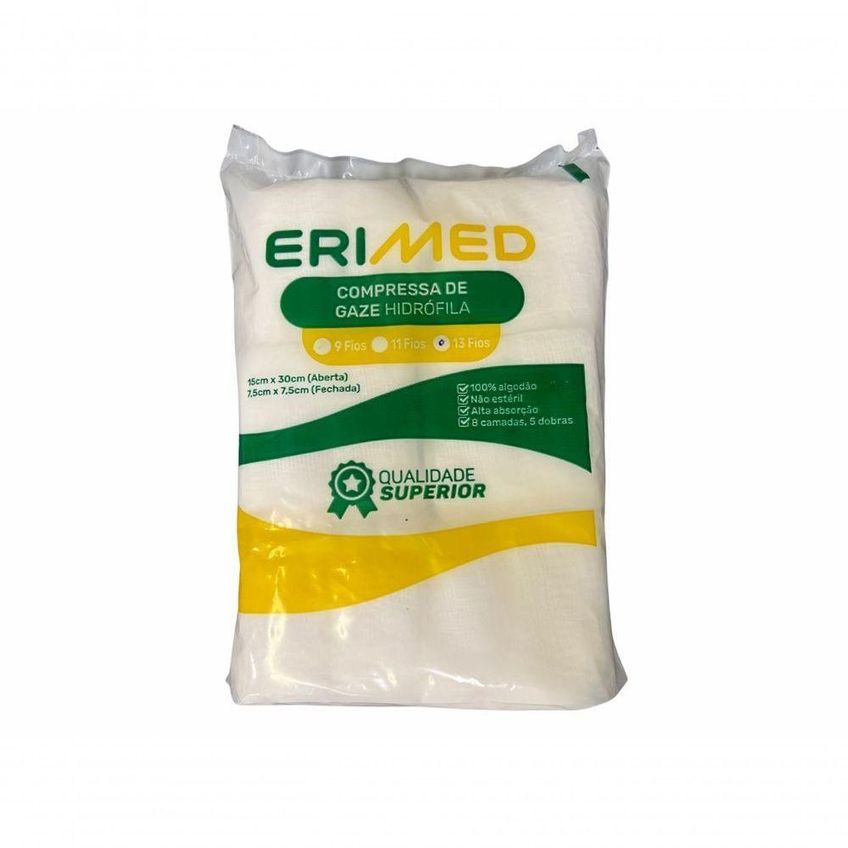 Compressa De Gaze Erimed Hidrofila 13 Fios Para Curativos Algodao 7,5x7,5cm 200g Ou 350g - imagem 3