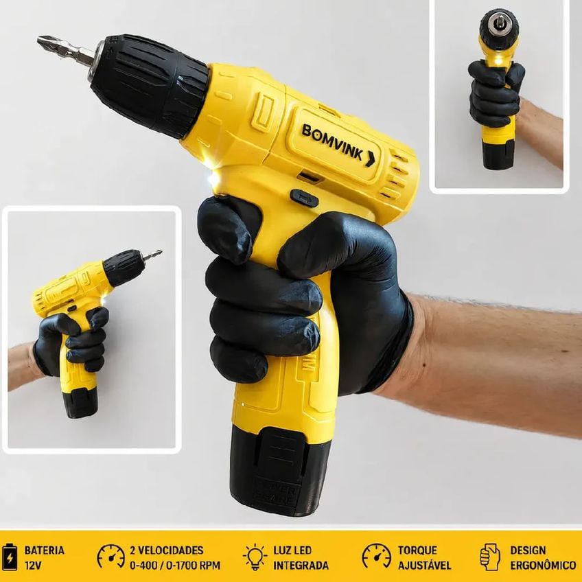 Parafusadeira 1 Bateria 12 Volts 1,3ah 10mm Bom-9914 Bomvink - imagem 4