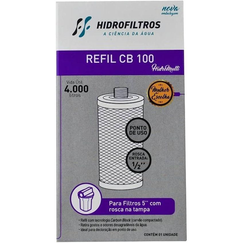 Refil Filtro CB 100 Hidrofiltros Carbon Block 5 Micra Polipropileno E Carvão Ativado - imagem 3