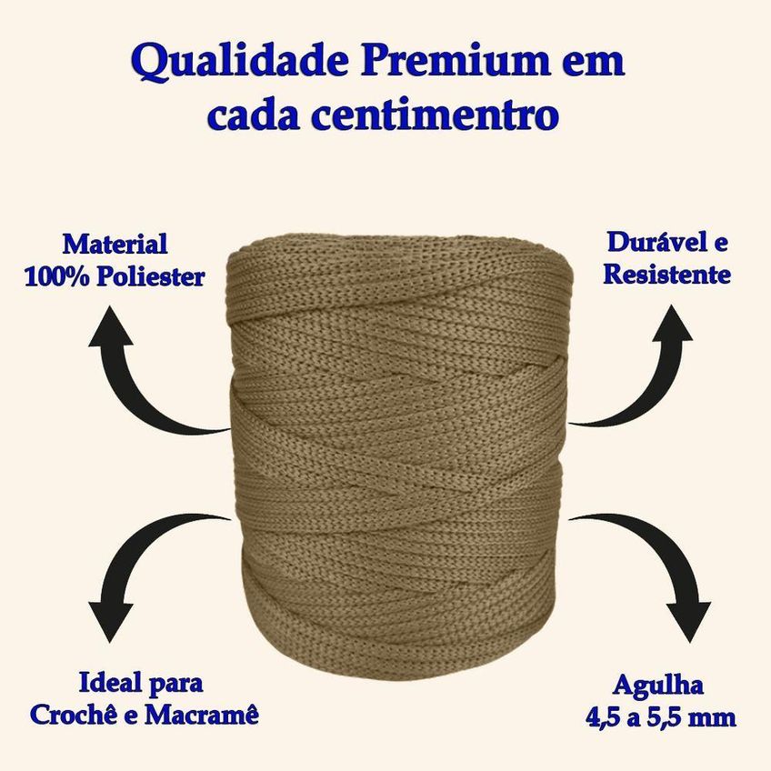 Fio Para Artesanato Fio Náutico Premium 100% Poliéster 5mm 500g Caqui - imagem 4