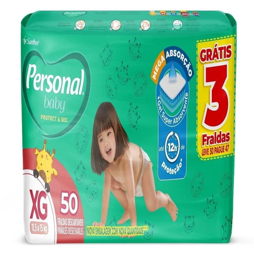 Fralda Descartável Personal Hiper Soft &amp; Protect Tamanho Xg - 4 Pacotes Com 50 Fraldas - Total 200 Tiras - imagem 2