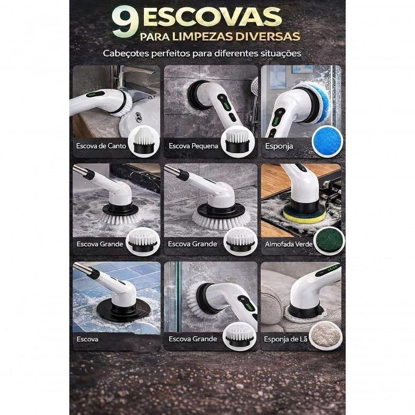 Esfregão Elétrico Giratório 9 em 1 Recarregável Mop 360º Sem Fio para Limpeza Doméstica Branco - imagem 3