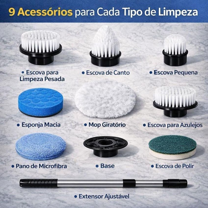 Esfregão Elétrico Giratório 9 em 1 Recarregável Mop 360º Sem Fio para Limpeza Doméstica Branco - imagem 4