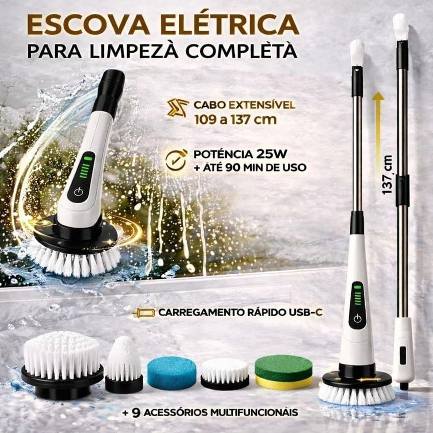 Esfregão Elétrico Giratório 9 em 1 Recarregável Mop 360º Sem Fio para Limpeza Doméstica Branco - imagem 5