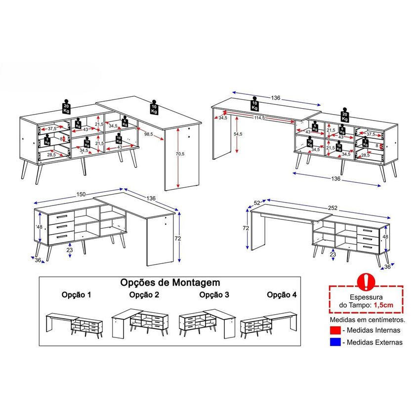 Mesa De Costura Em L Com 3 Gavetas E 4 Nichos Para Artesanato E Ateliê Multimóveis Mp6106 Branco - imagem 4